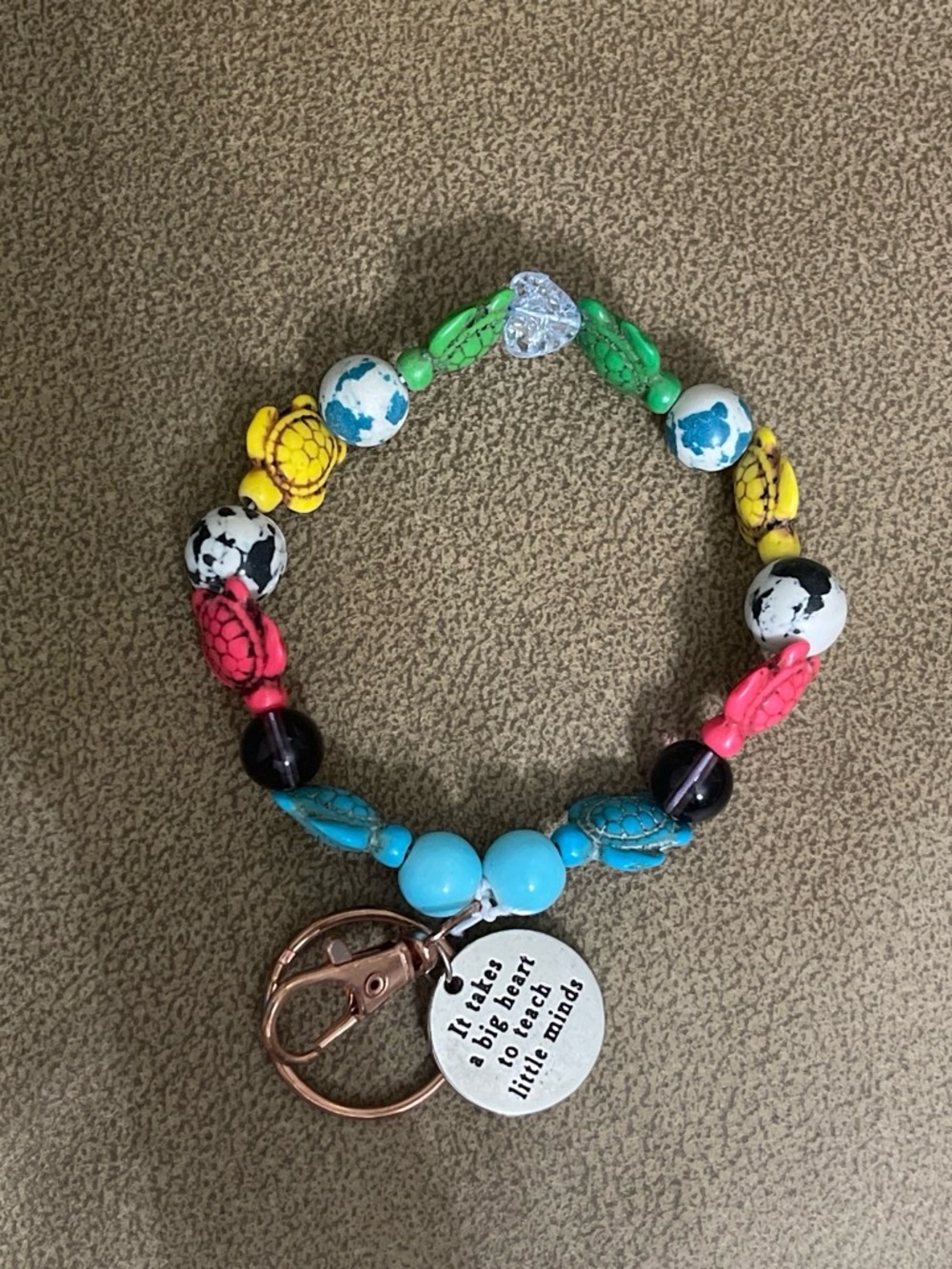 Colorful Beaded Turtle Keychain Bracelet with Charm